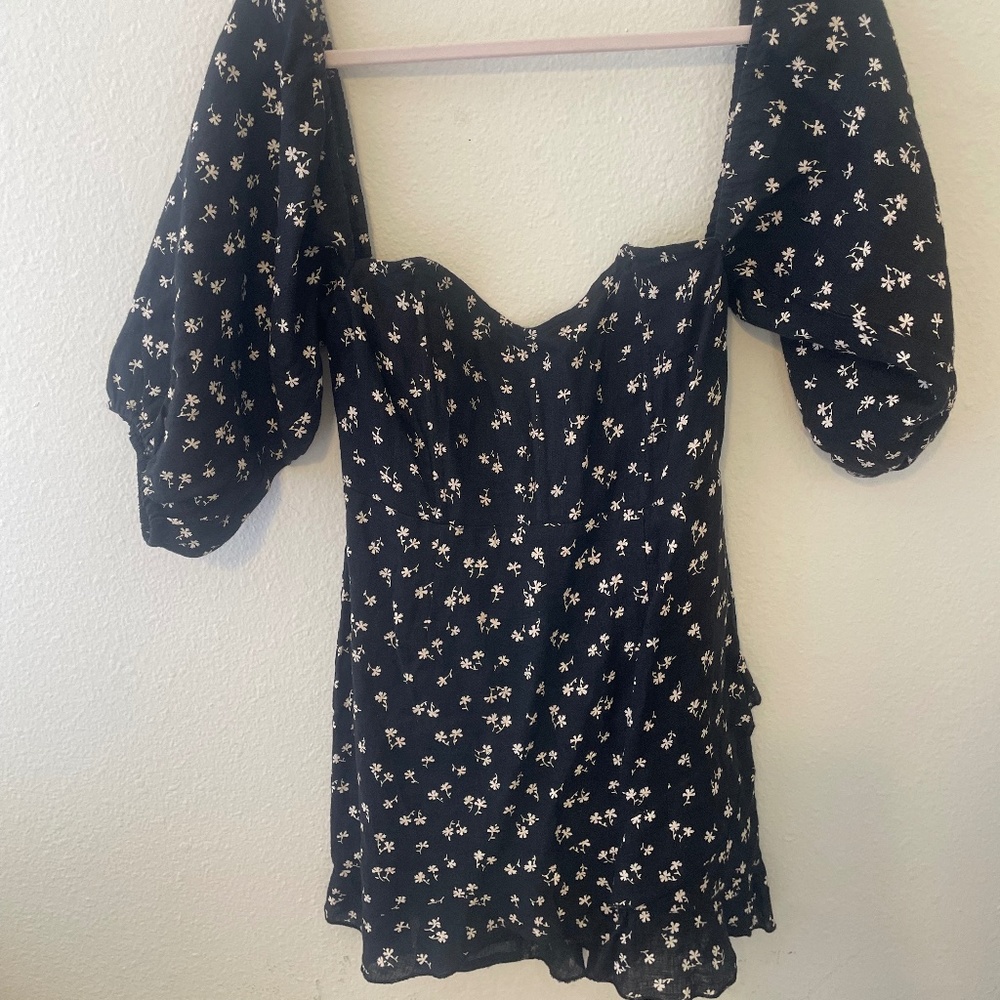 Winston White Black Floral Mini Linen Dress